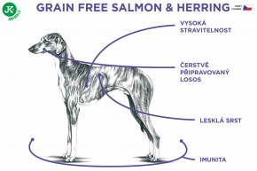 Sam 's Field Grain Free Salmon & Herring, superprémiové granule pre psov všetkých veľkostí a plemien, 13 kg (Sams Field bez obilnín) © copyright JK ANIMALS, všetky práva vyhradené