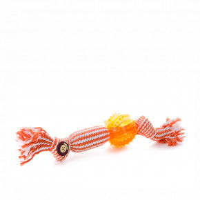 Bavlnený pískacie uzol s TPR loptou, oranžový, 33 cm, ideálny pre aktívnu hru