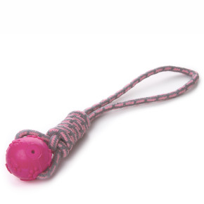 JK Bavlnené preťahovadlo s TPR ružovou loptou, odolná (gumová) hračka z termoplastickej gumy