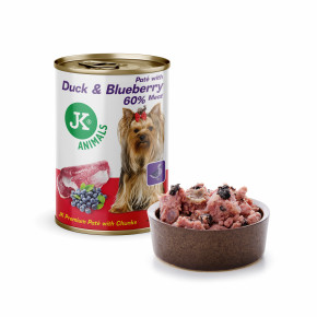JK Duck & Blueberry, Premium Paté with Chunks, prémiová mäsová konzerva pre psov