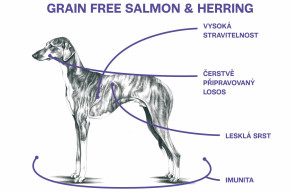 Sam 's Field Grain Free Salmon & Herring, superprémiové granule pre psov všetkých veľkostí a plemien, 800 g (Sams Field bez obilnín) © copyright JK ANIMALS, všetky práva vyhradené
