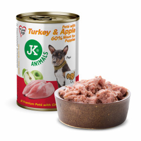 JK Premium Turkey & Apple for Puppies, Paté with Chunks, 60 % Meat, morčacie s jablkami, prémiová konzerva pre šteňatá, 400 g
