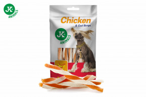 JK ANIMALS, Sušené kuracie prúžky s treskou, mäsová maškrta pre psov (Chicken & Cod Strips Meat Snack), 80 g © copyright jk animals, všetky práva vyhradené