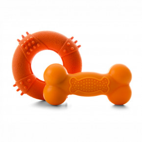 Kruh s bodlinami a pískacia kosť z TPR gumy, oranžová, veľmi odolná hračka
