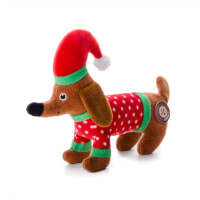 Plyšový jazvečík X-Mas, 17 cm, plyšová pískacia vianočná hračka pre psov