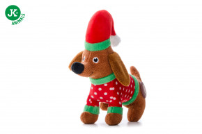 JK ANIMALS, plyšový jazvečík X-Mas, 19 cm, plyšová pískacia vianočná hračka pre psov © copyright jk animals, všetky práva vyhradené