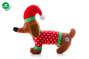 JK ANIMALS, plyšový jazvečík X-Mas, 19 cm, plyšová pískacia vianočná hračka pre psov © copyright jk animals, všetky práva vyhradené