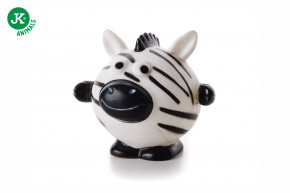 JK ANIMALS, vinylová lopta zebra, biela pískacia hračka pre psov, ideálna pre aktívnu hru, 10 cm © copyright jk animals, všetky práva vyhradené