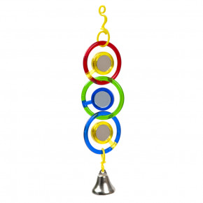 Plastová hračka kruhy so zrkadlami a zvončekom pre vtáky, 24,5 cm, pre zavesenie do klietky